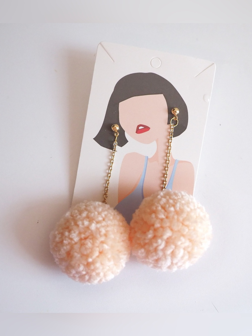 Peach Pom Pom Drop Earrings